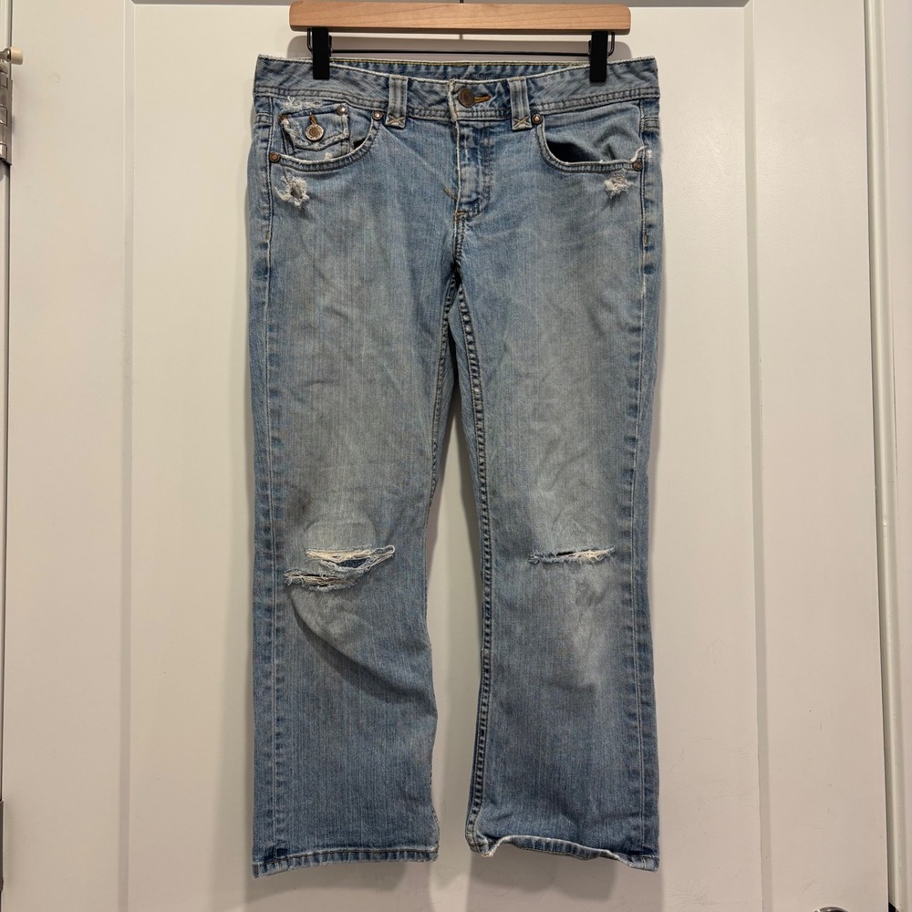 Banana Republic Womens Low Rise Distressed Bootcut Jeans Light Wash Size 4